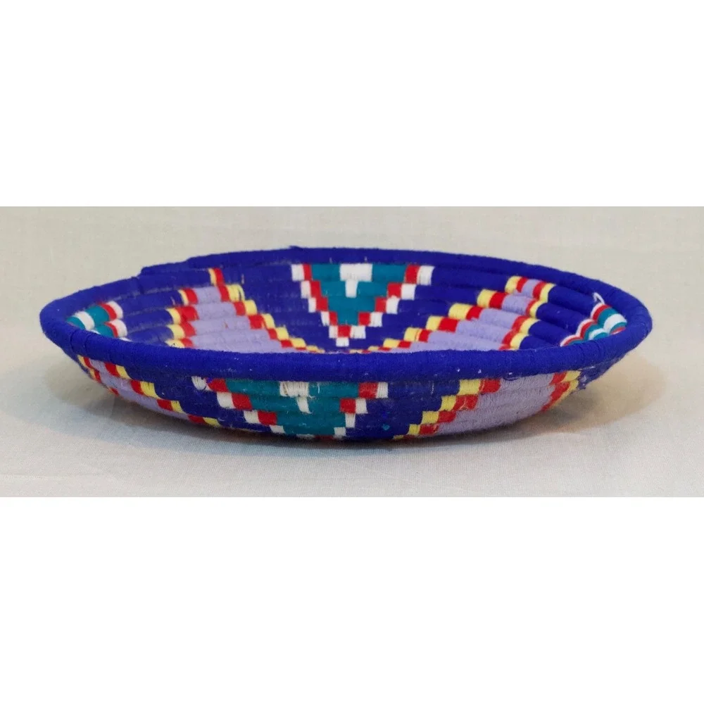 Vintage Handmade Coil Woven Yarn Star Navajo Vibrant‎ Basket Bowl